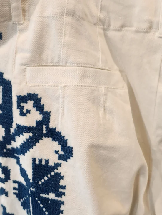 Anthropologie White Pants with Blue Embroidered Trim - Picture 7 of 7